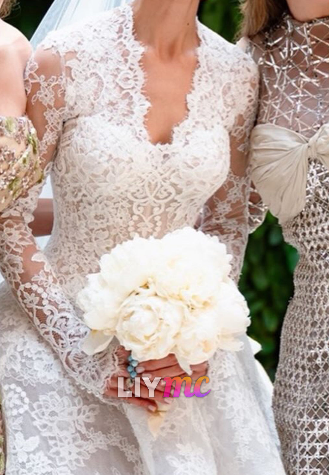 Long Sleeve Lace A-Line Wedding Dress with Train