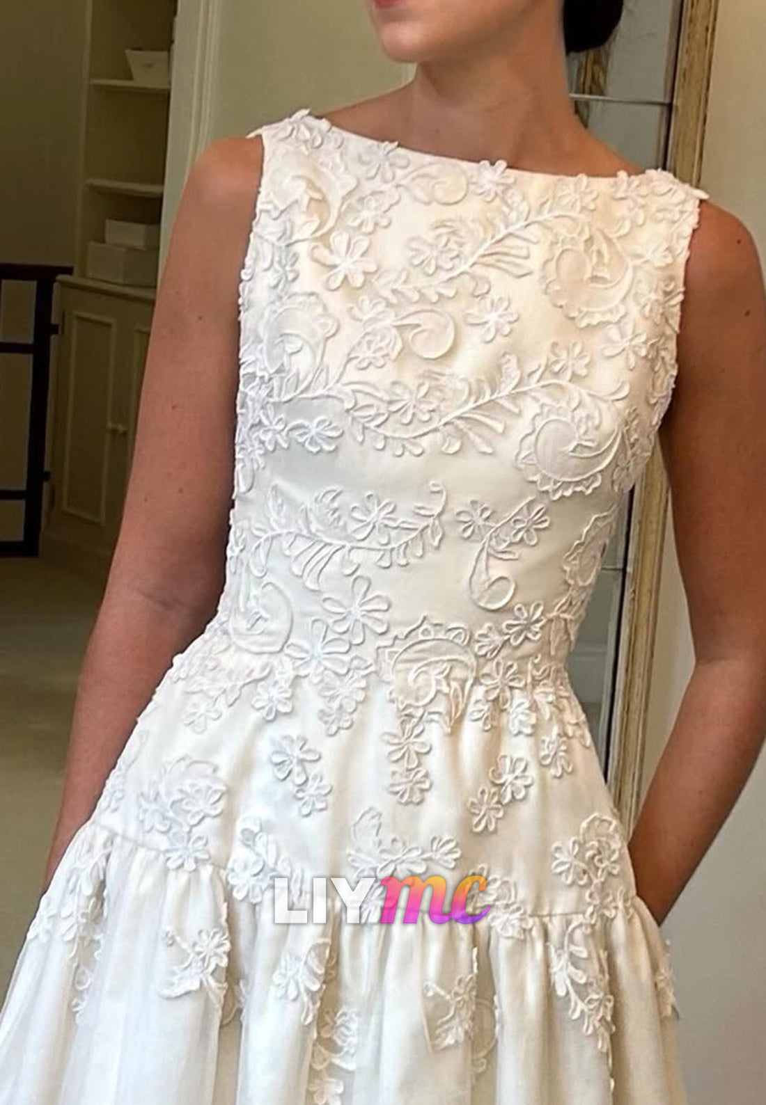 Floral Embroidered Drop Waist Wedding Dress
