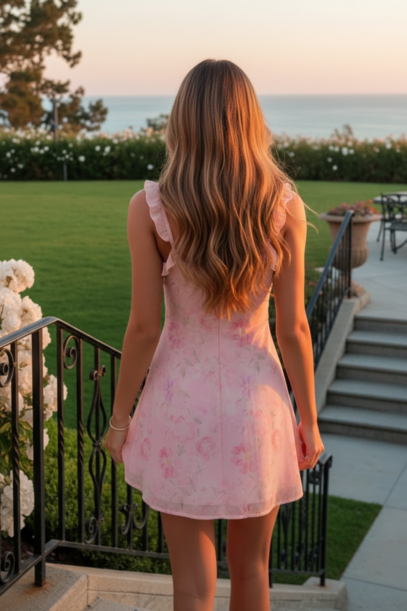 Floral Ruffle Spaghetti Strap Mini Dress with Tie Front