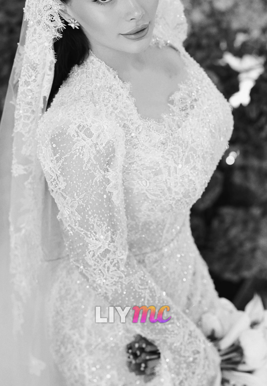 Long Sleeve Beaded Lace Mermaid Wedding Dress