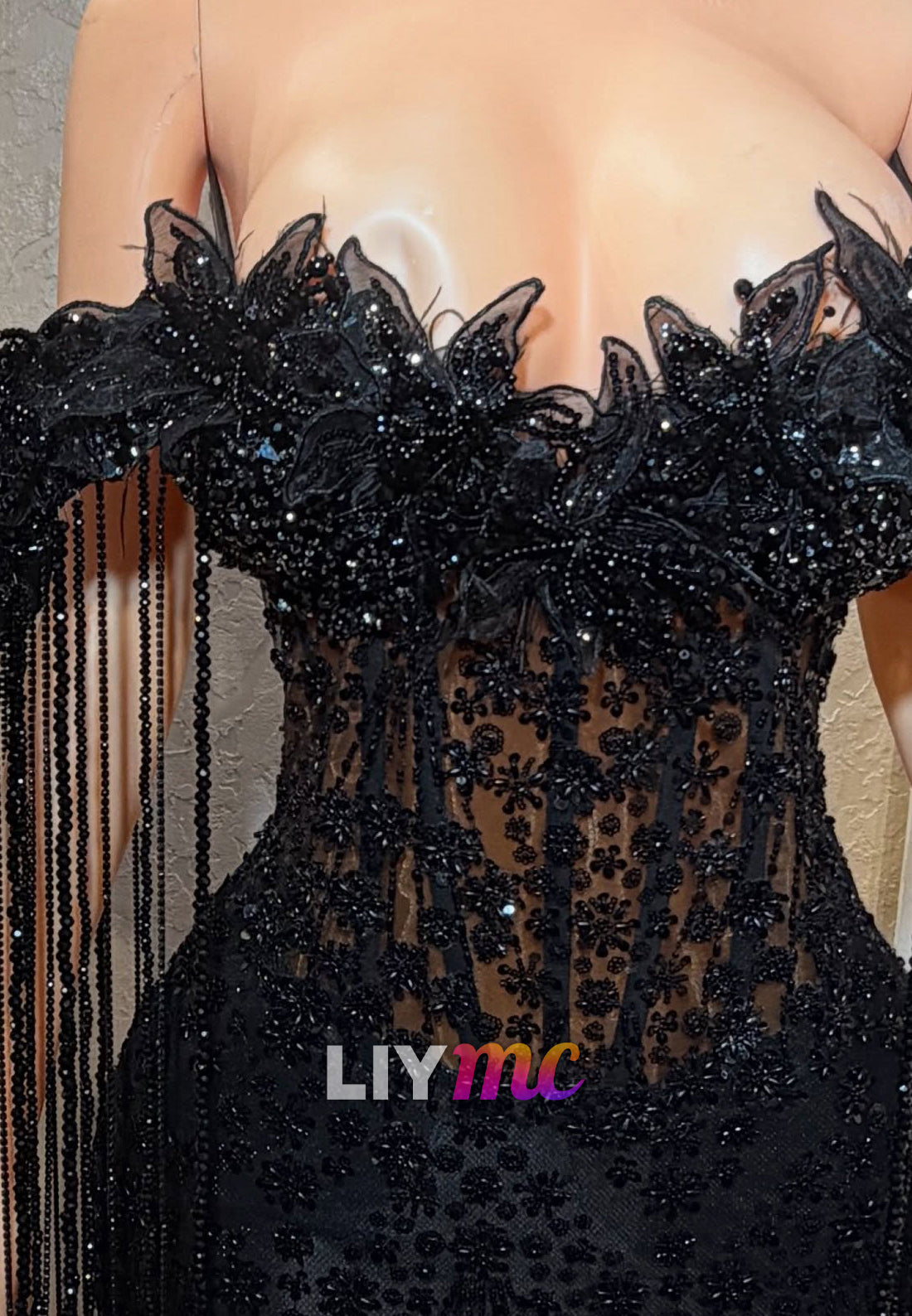 Beaded Corset Mermaid Gown with Fringe