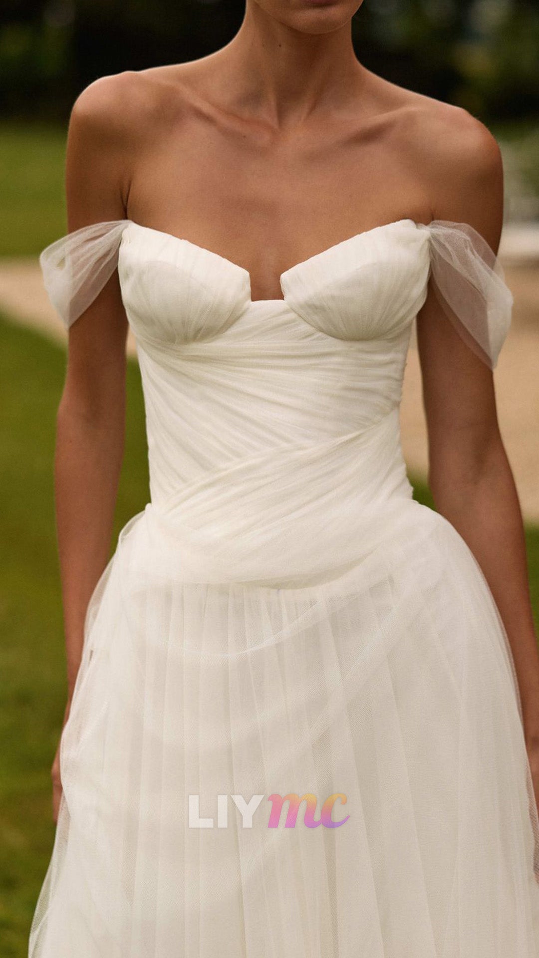 Ruched Tulle A-Line Wedding Dress with Train