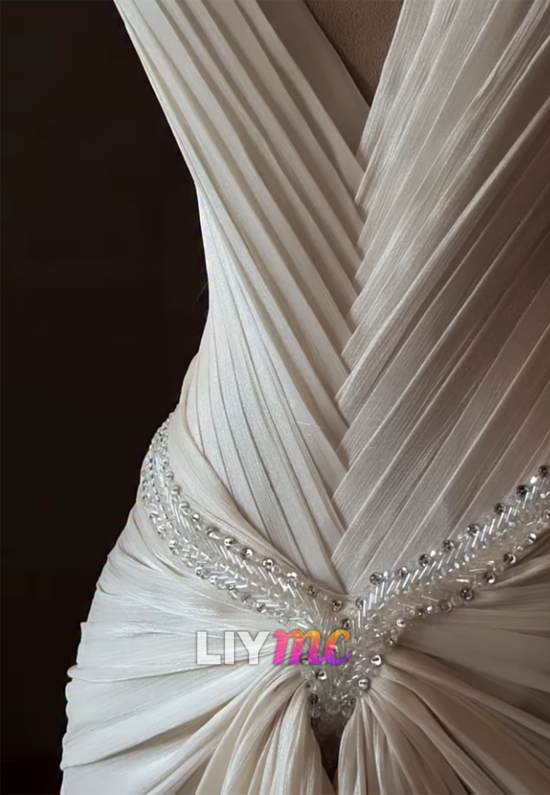 Pleated Halter Deep V-Neck Evening Gown