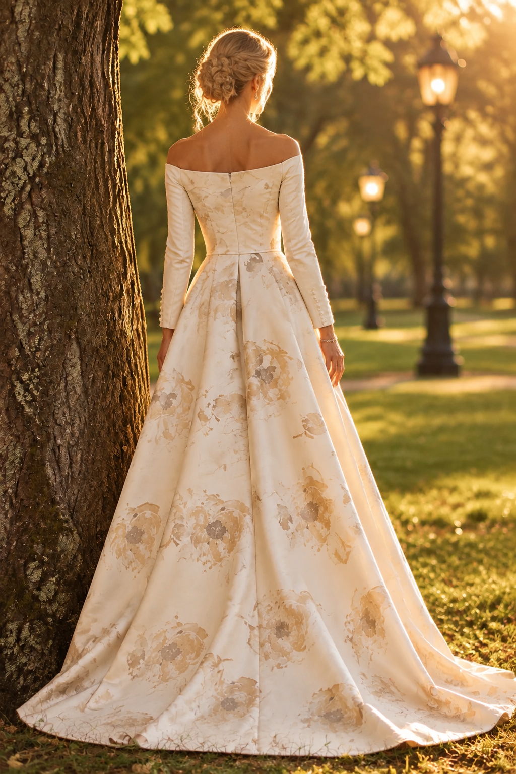 Floral Print High-Low A-Line Gown