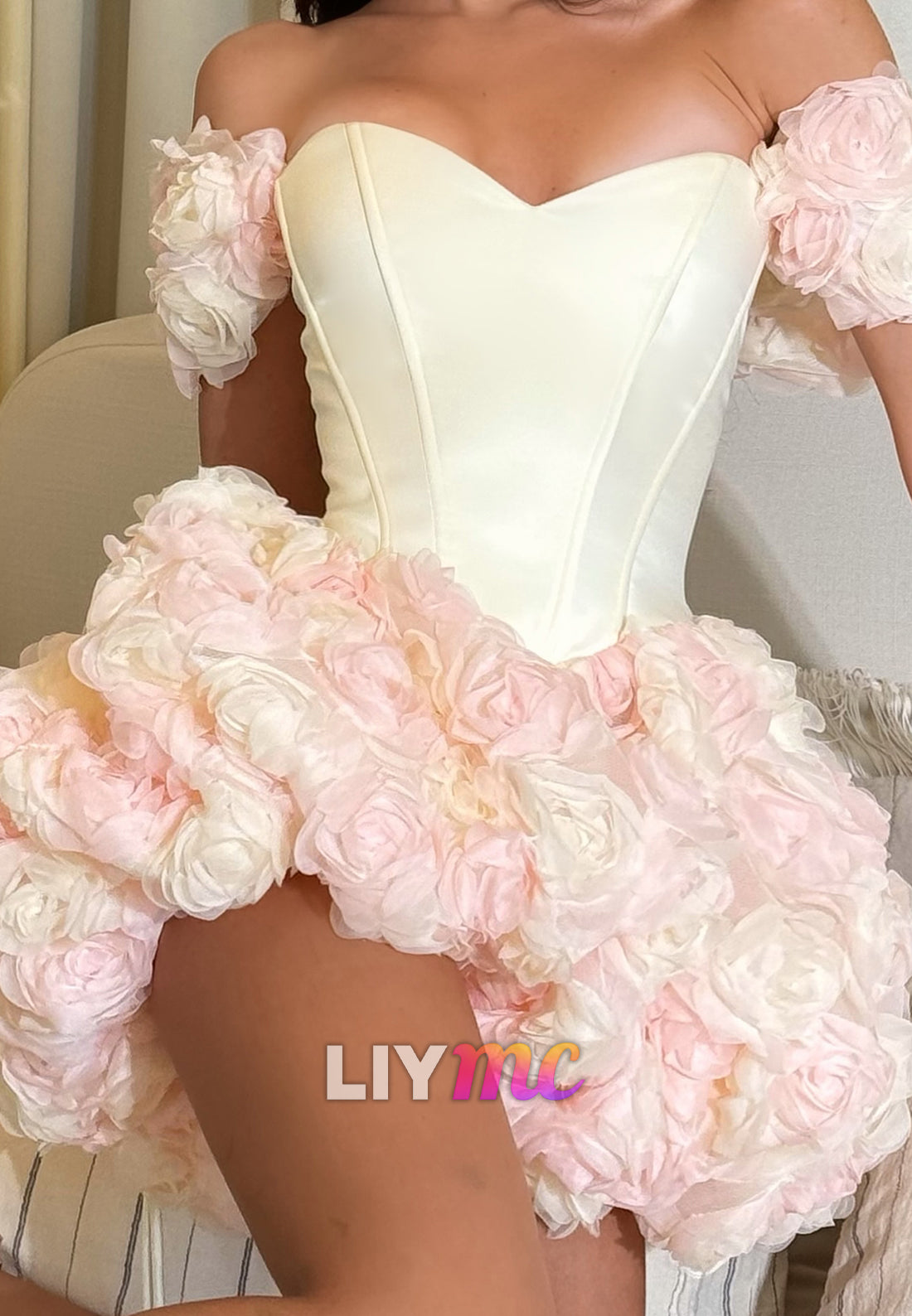 Off-the-Shoulder 3D Floral Mini Corset Dress