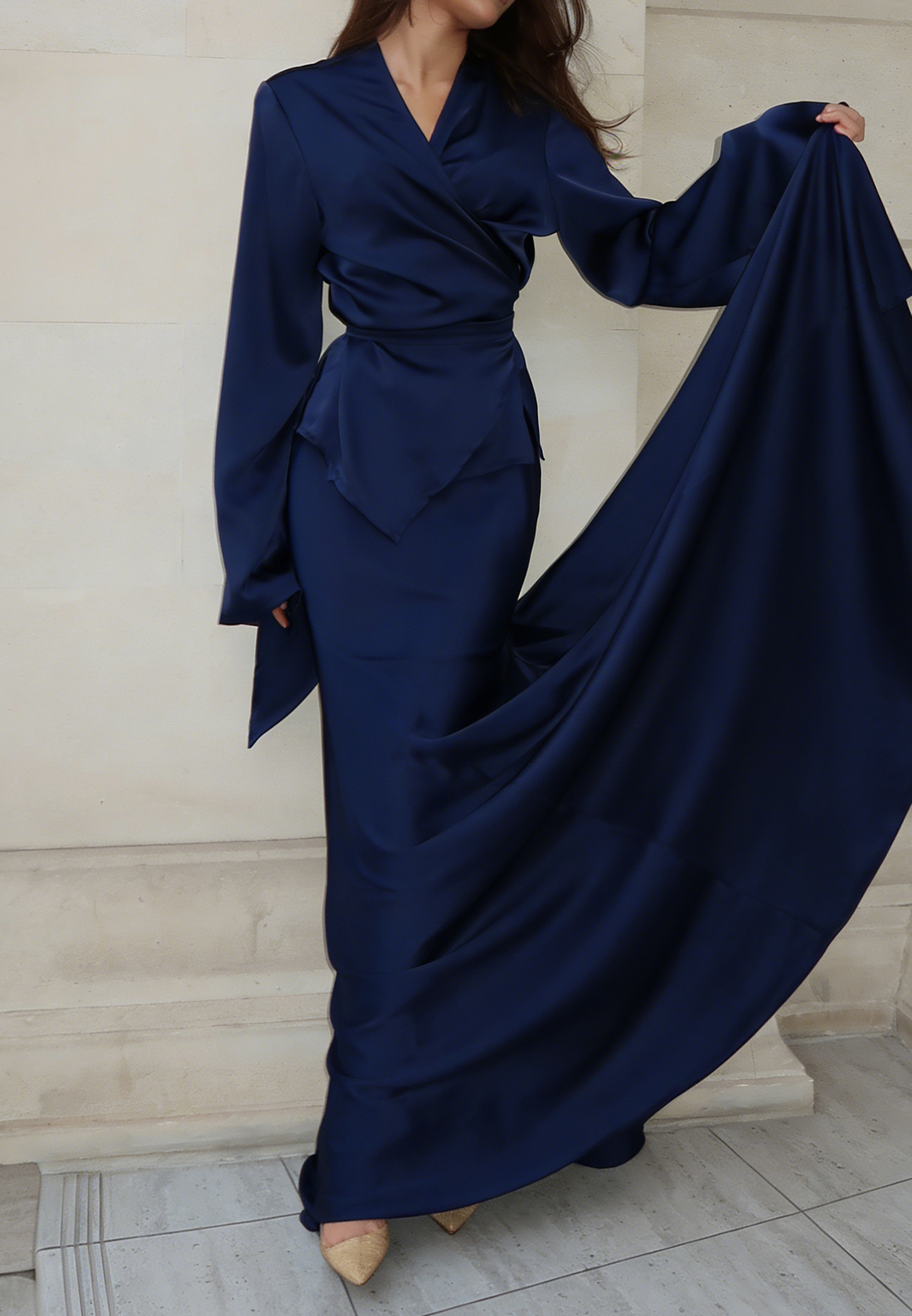 V-Neck Long Sleeves Mermaid Formal Dress