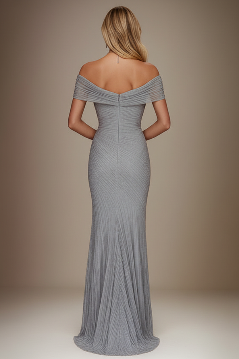 Evening Prom Light Blue Gown One Shoulder Glitter Pleated Maxi Dress