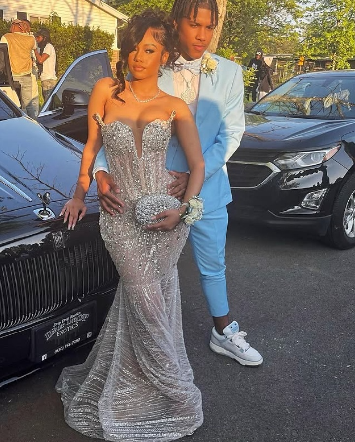 Silver Beadings Sweetheart Mermaid Black Girl Long Party Dress