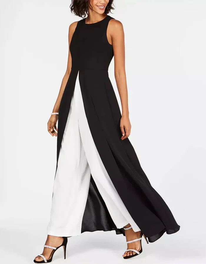 Black and White Color Block Maxi Jumpsuit