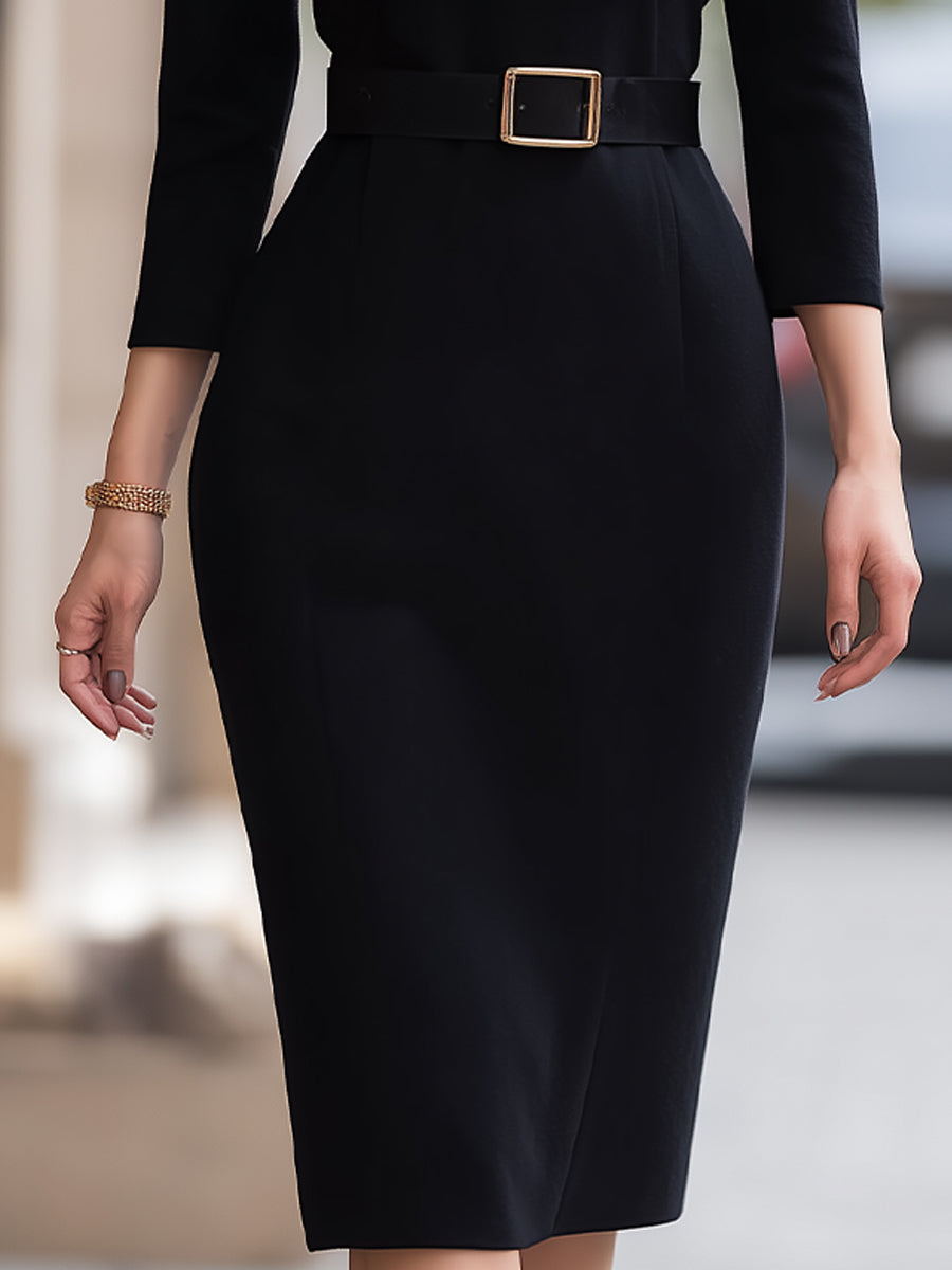 Sophisticated Black Sheath Midi Dress