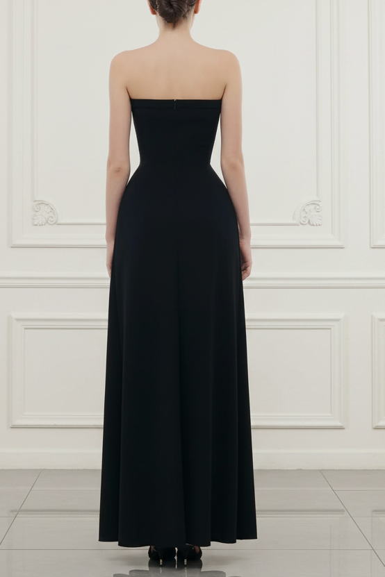 Evening Dress Black Bow Ruched Maxi Dress