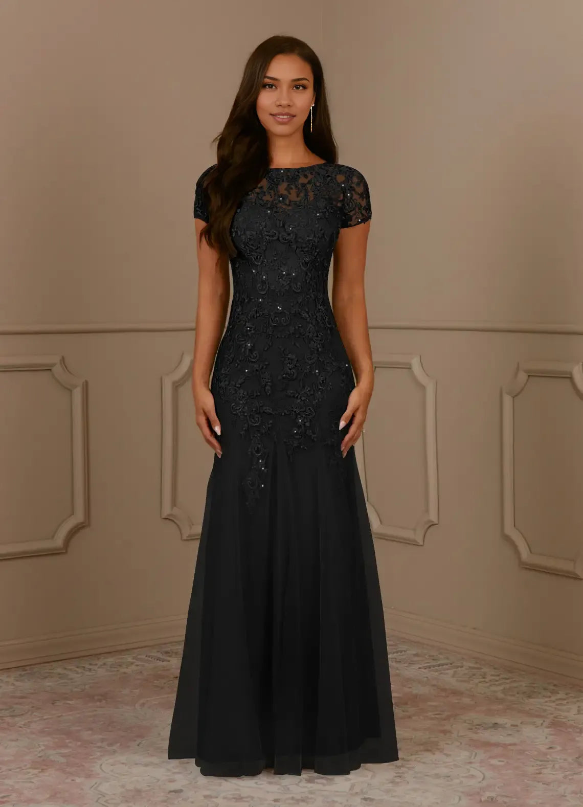 Dress Mermaid Scoop Sequins Vintage Lace Tulle Mother of the Groom Dresses Elegant Cap Sleeves Beaded Evening Dress