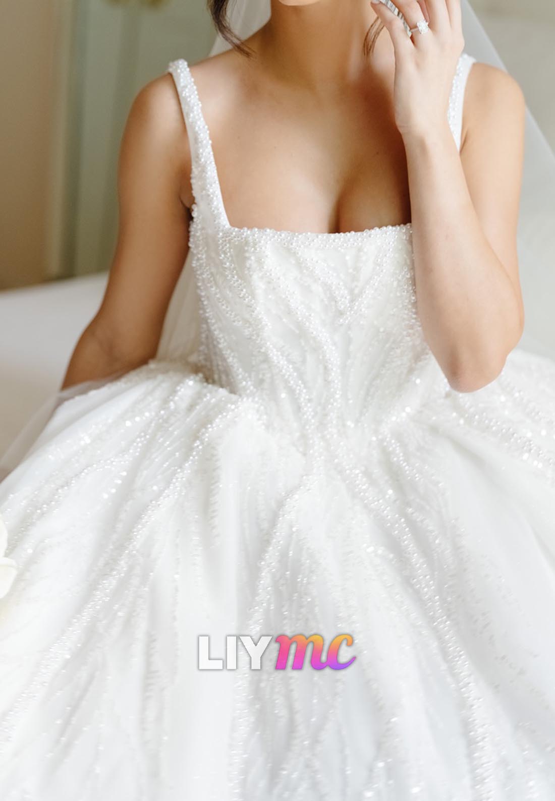 Square Beaded Embroidery Ball Gown Wedding Dress