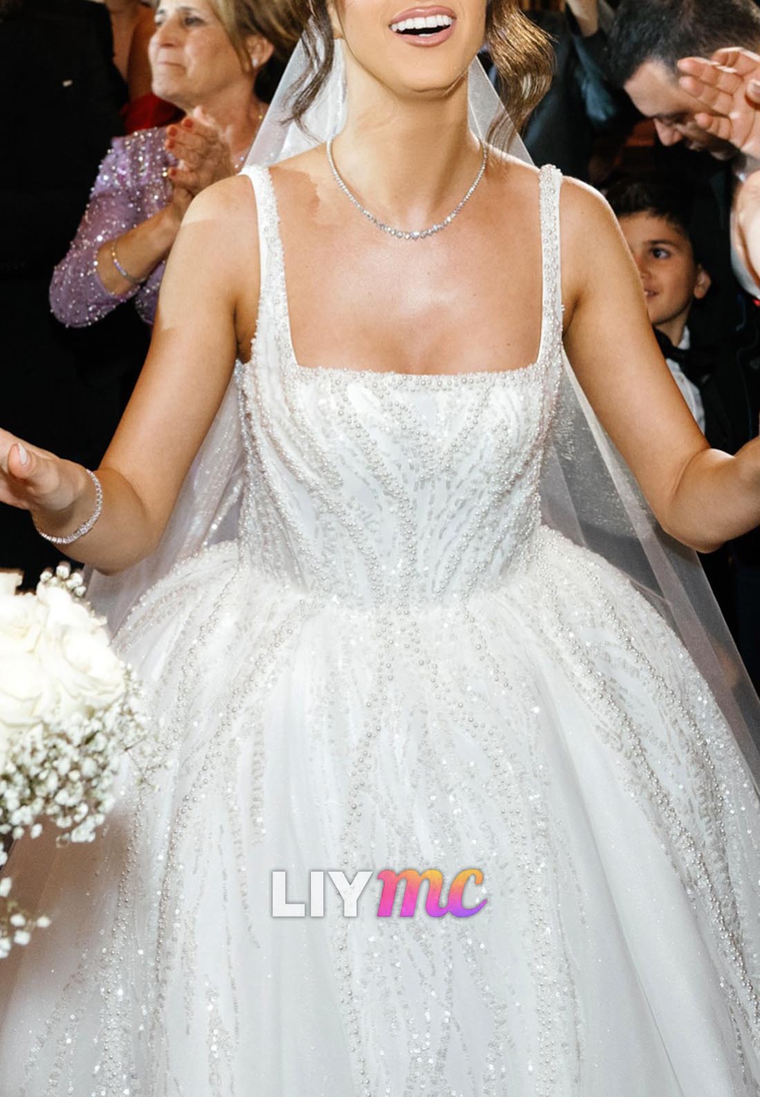 Square Beaded Embroidery Ball Gown Wedding Dress