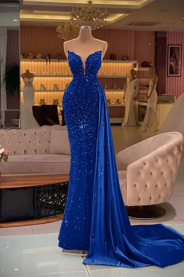 Stunning Gold Sweetheart Sleevelss Mermaid Beadings Evening Dress Ruffle With Rhinestone