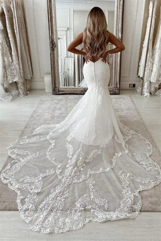 Sleeveless Wedding Dress Mermaid With Lace Appliques