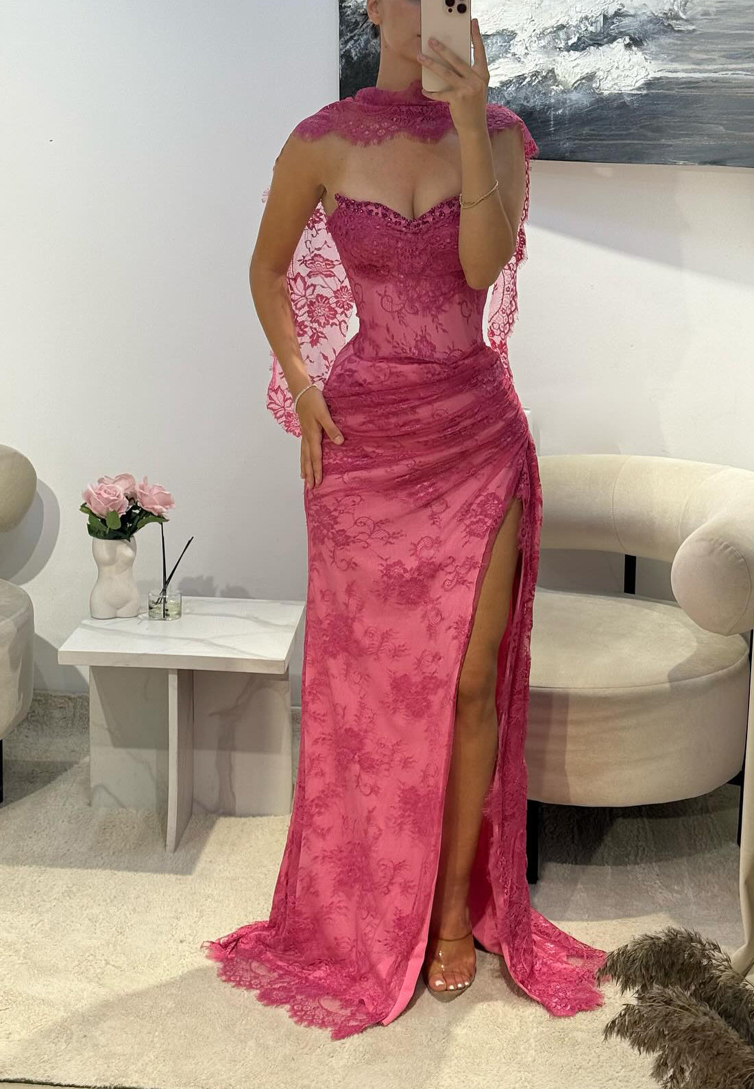 Sweetheart Lace Appliques Beaded Ruched Sheath Prom Dress
