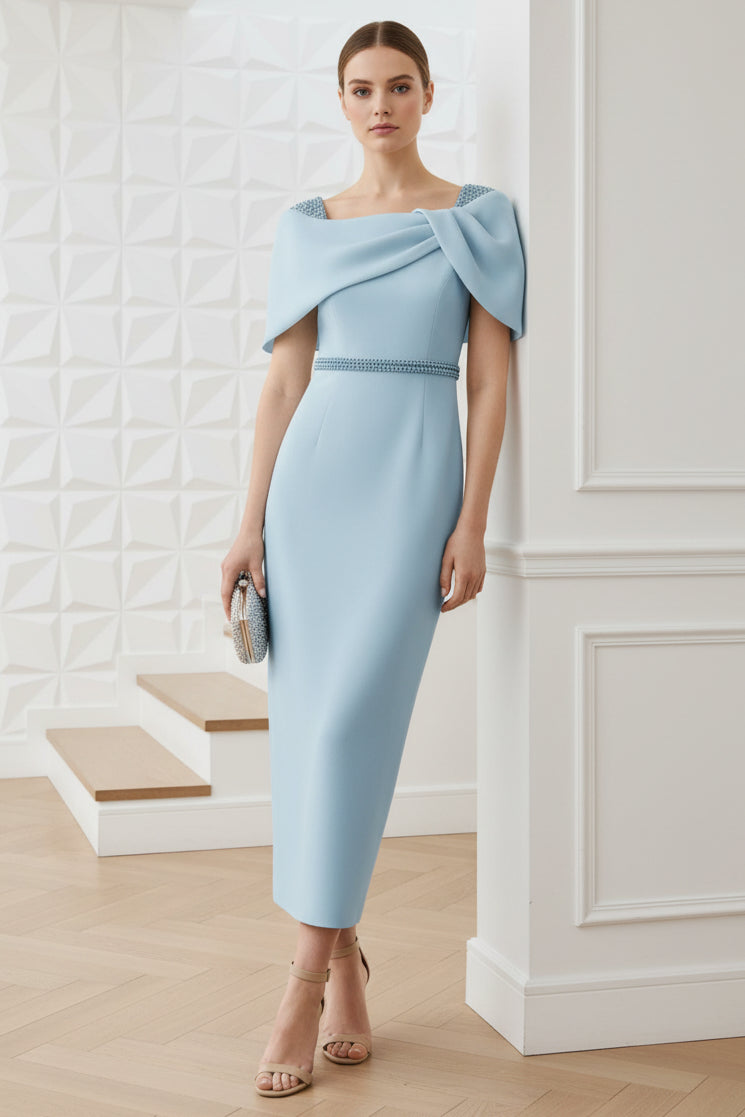 sky blue mother of the bride dresses Off-Shoulder Sheath Dress – Liymc No Zipper line dress is crafted Inpired Mean Girls Cady Size:5'3