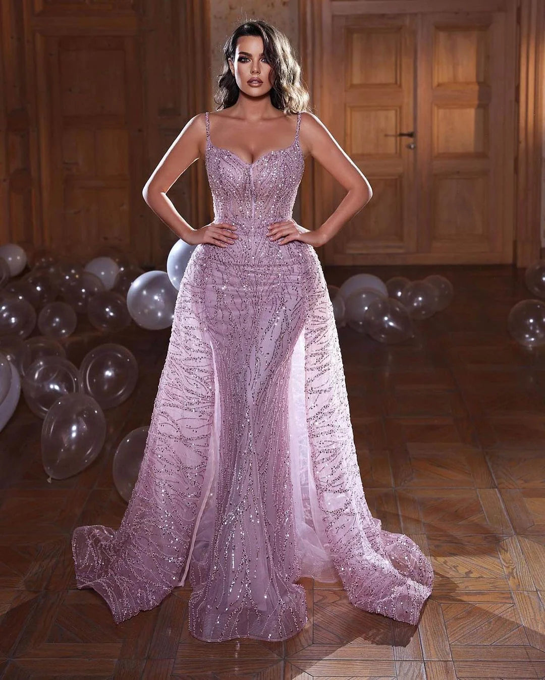 Shinning Spaghetti-Straps Mermaid Evening Dress Overskirt Sleeveless Online