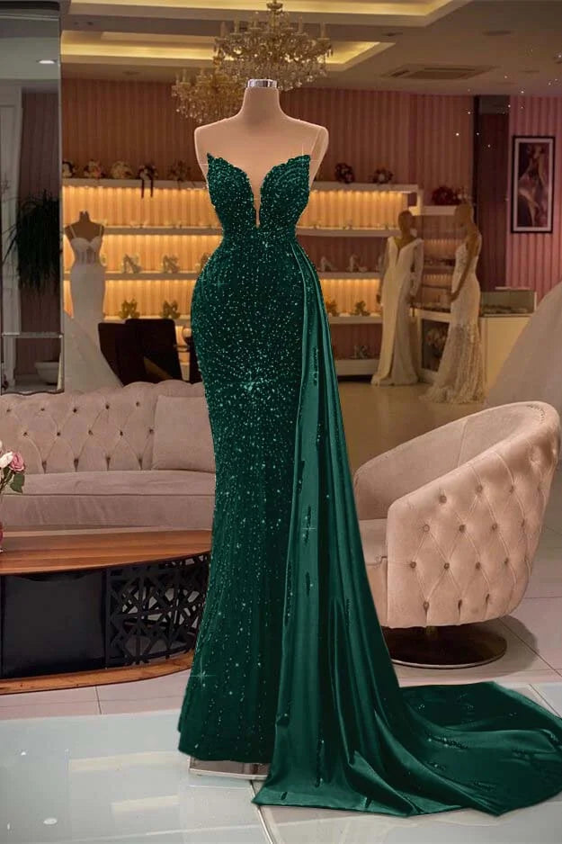 Stunning Gold Sweetheart Sleevelss Mermaid Beadings Evening Dress Ruffle With Rhinestone