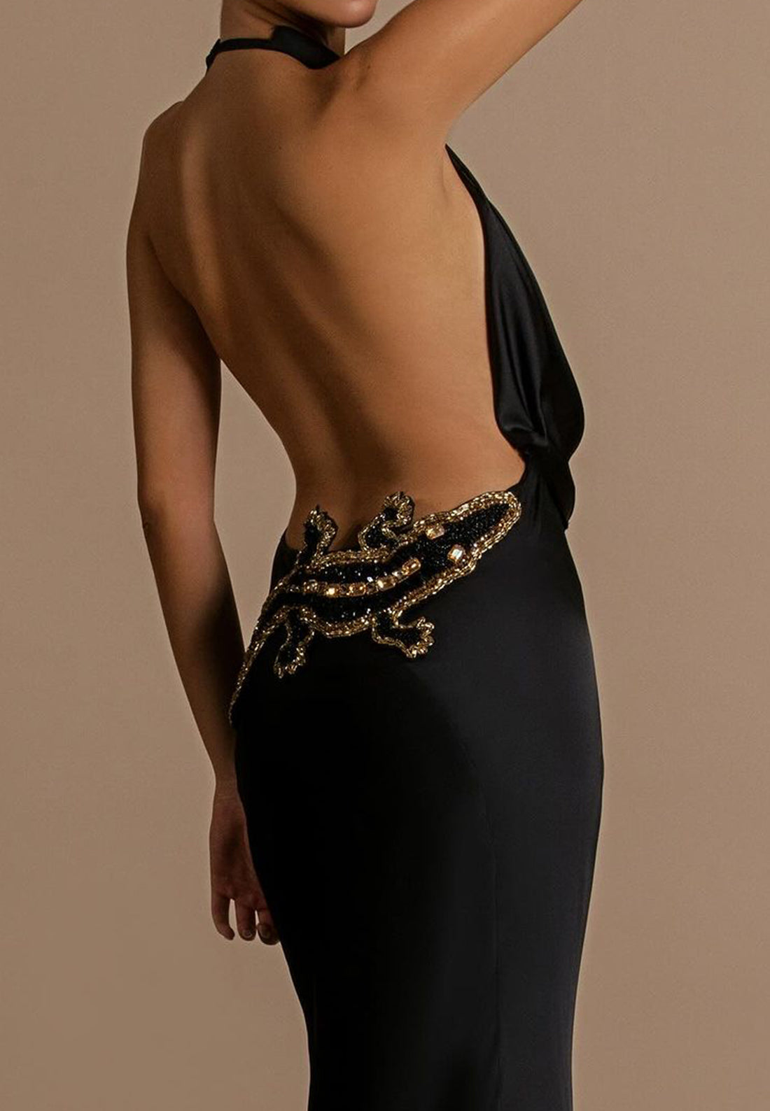 Low V-Neck Sleeveless Beaded Backless Mermaid Formal Dress