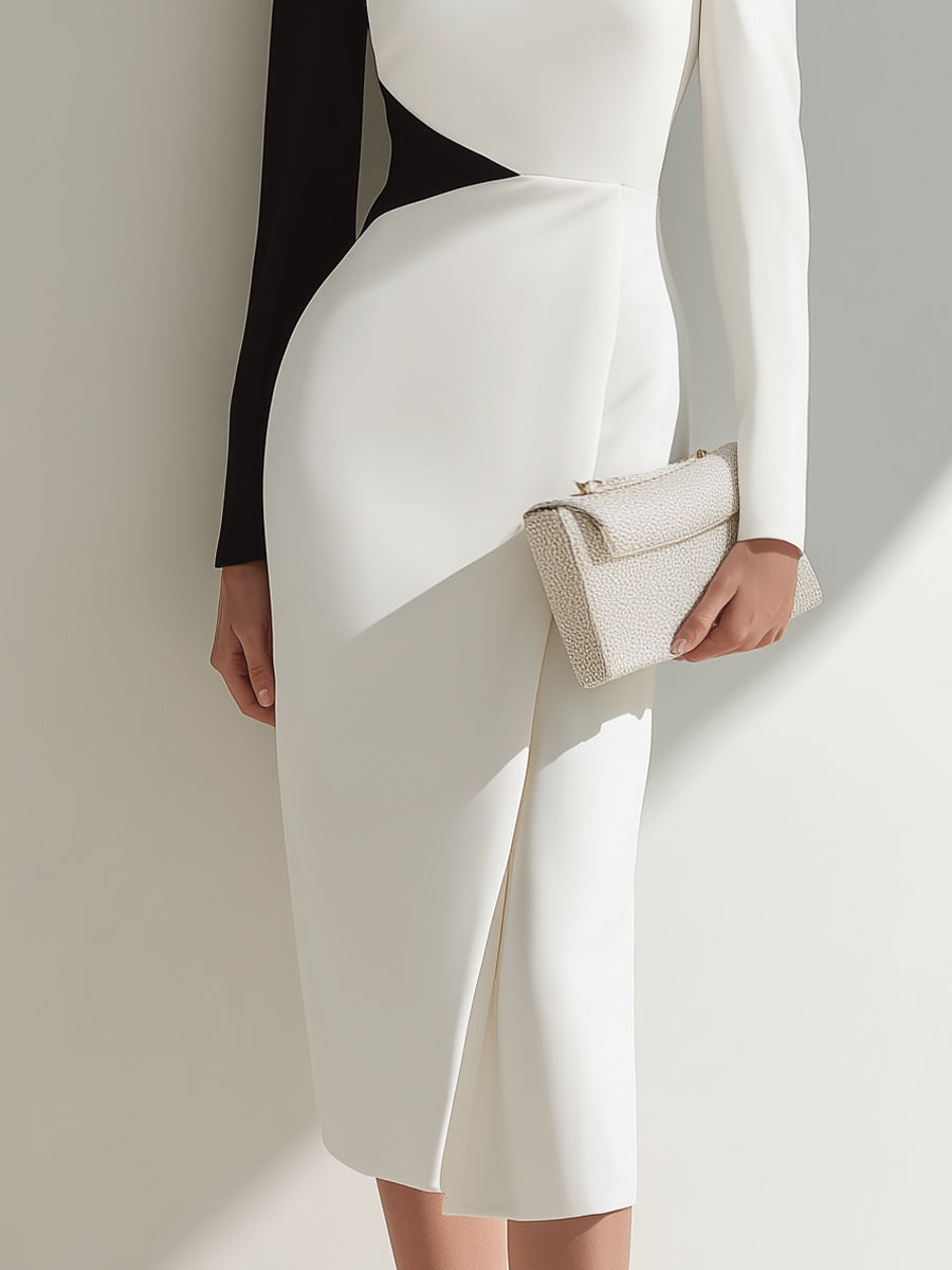 Black And White Asymmetrical One-Shoulder Midi Dress