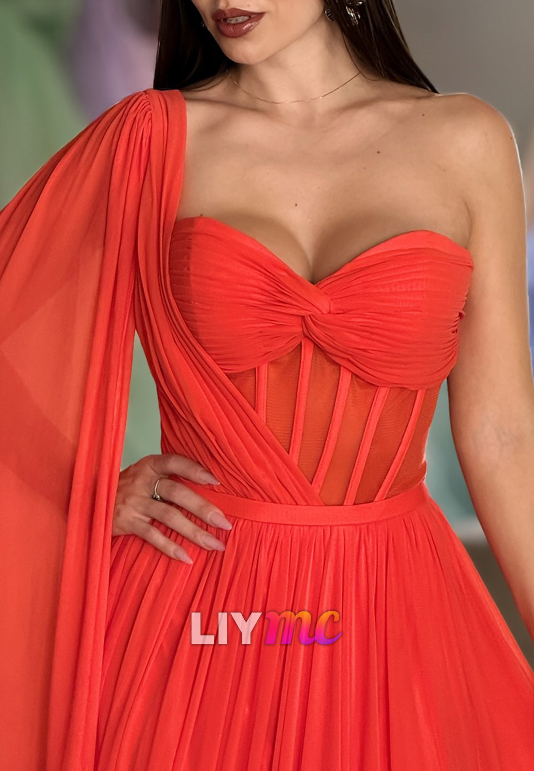 One Shoulder Sleeveless Chiffon Pleated A-Line Prom Dress