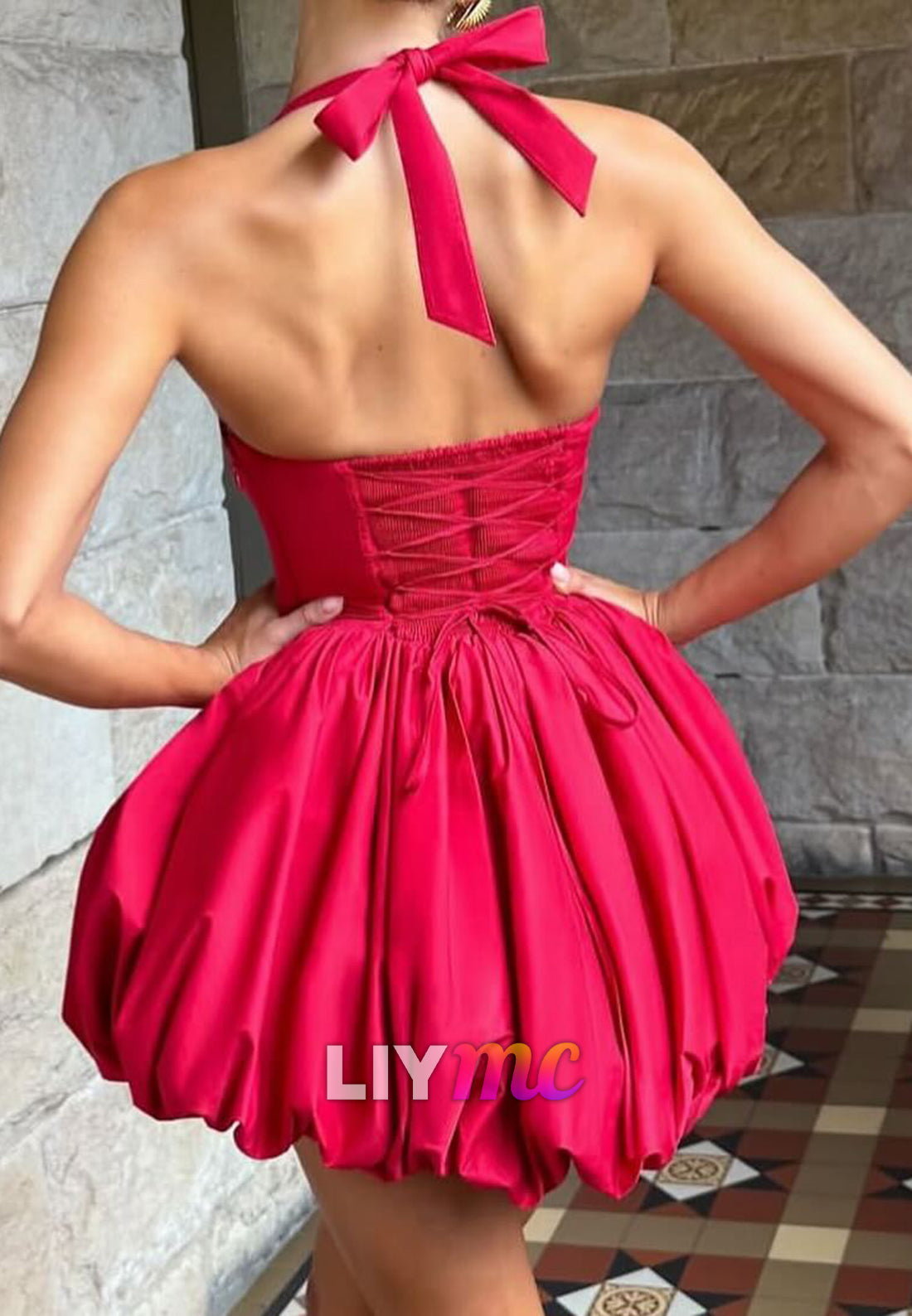 Halter Square Pleated A-Line Party Homecoming Dress