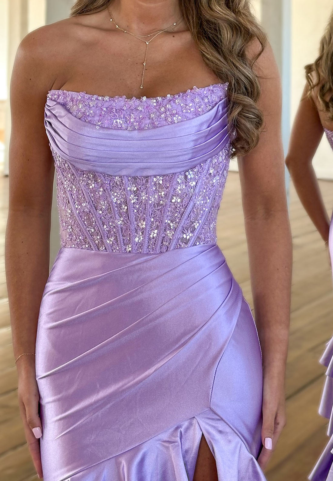 Off-Shoulder Sleeveless Pleated Beaded Tiered Mermaid Prom Dress
