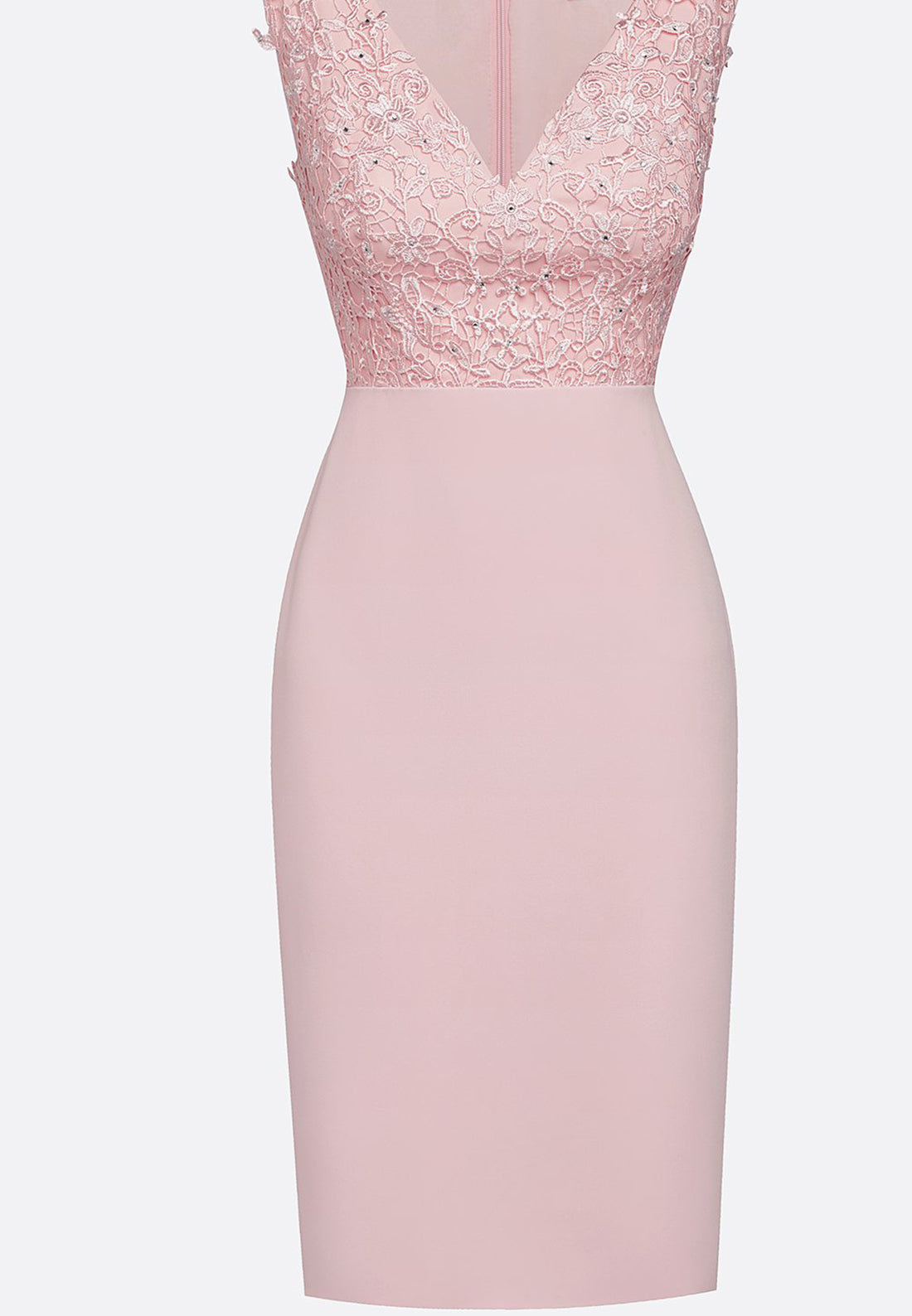 Pink Lace Hotfix Embellished Classic V Neck Sleeveless Sheath Midi Dress