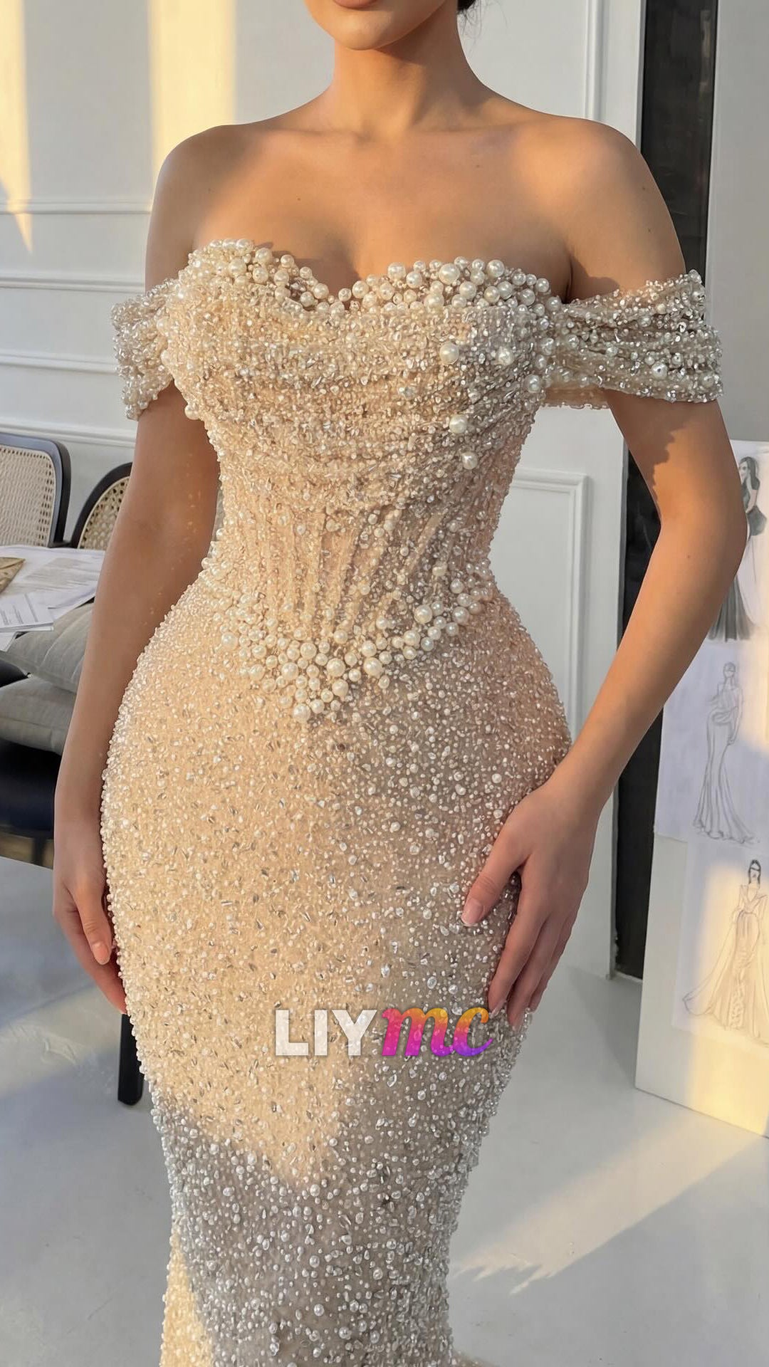 LP2022 - Sweetheart Strapless Beaded Fitted Mermaid Prom Dress