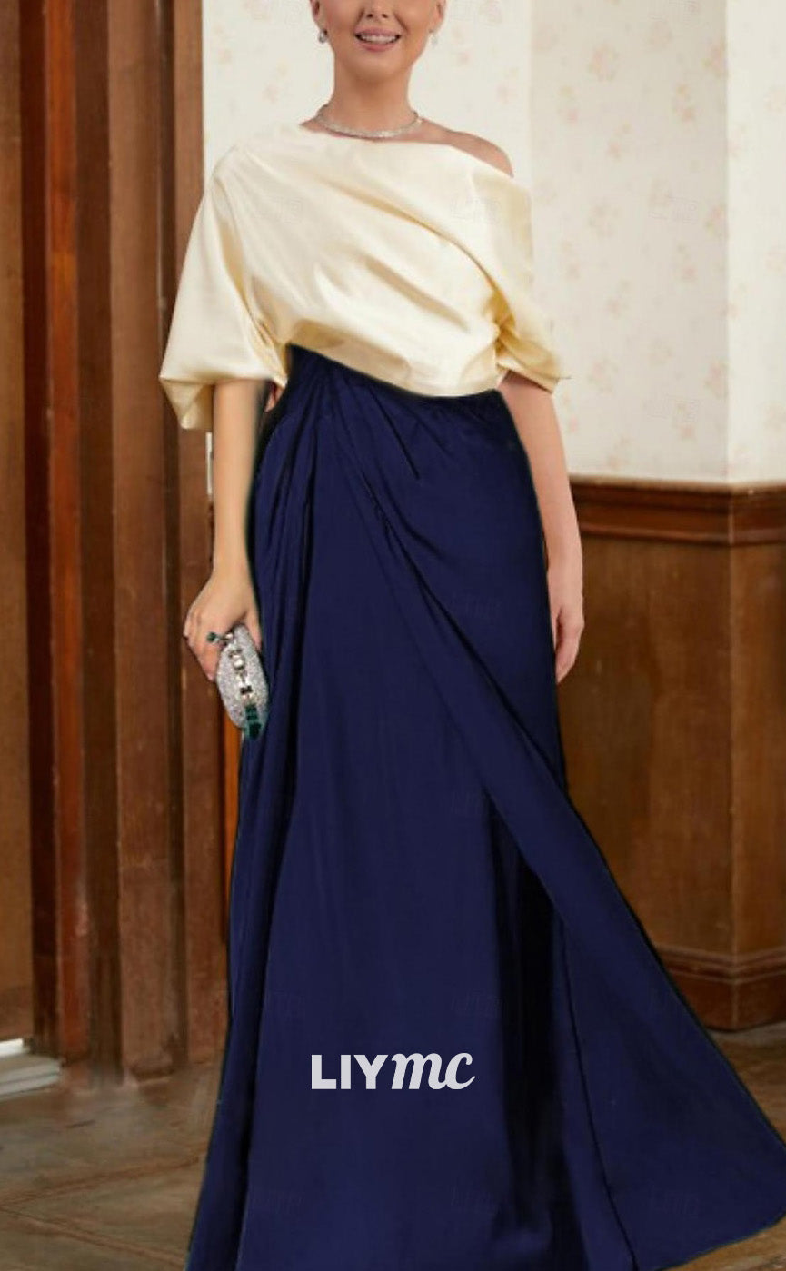 M1023 - Two Piece A-Line Mermaid Mother of Bride Asymmetrical Sleeves Gown