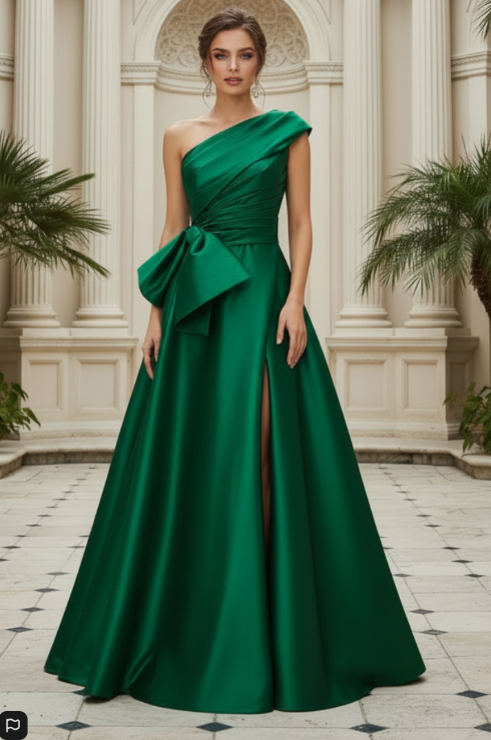 A-Line One-Shoulder Sleeveless Satin Mother Of The Bride Dresses With High Split