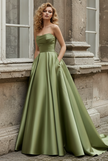 Strapless Belted Mikado Satin Formal Dress Style