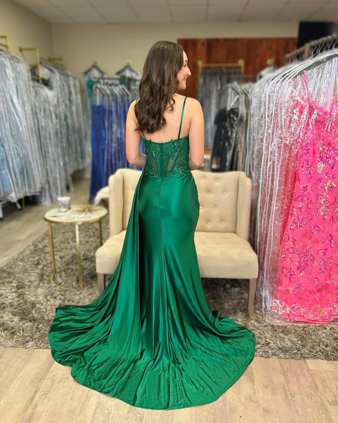 LP2217 - Sweetheart Sleeveless Appliques Sheer Ruched High Slit Prom Dress