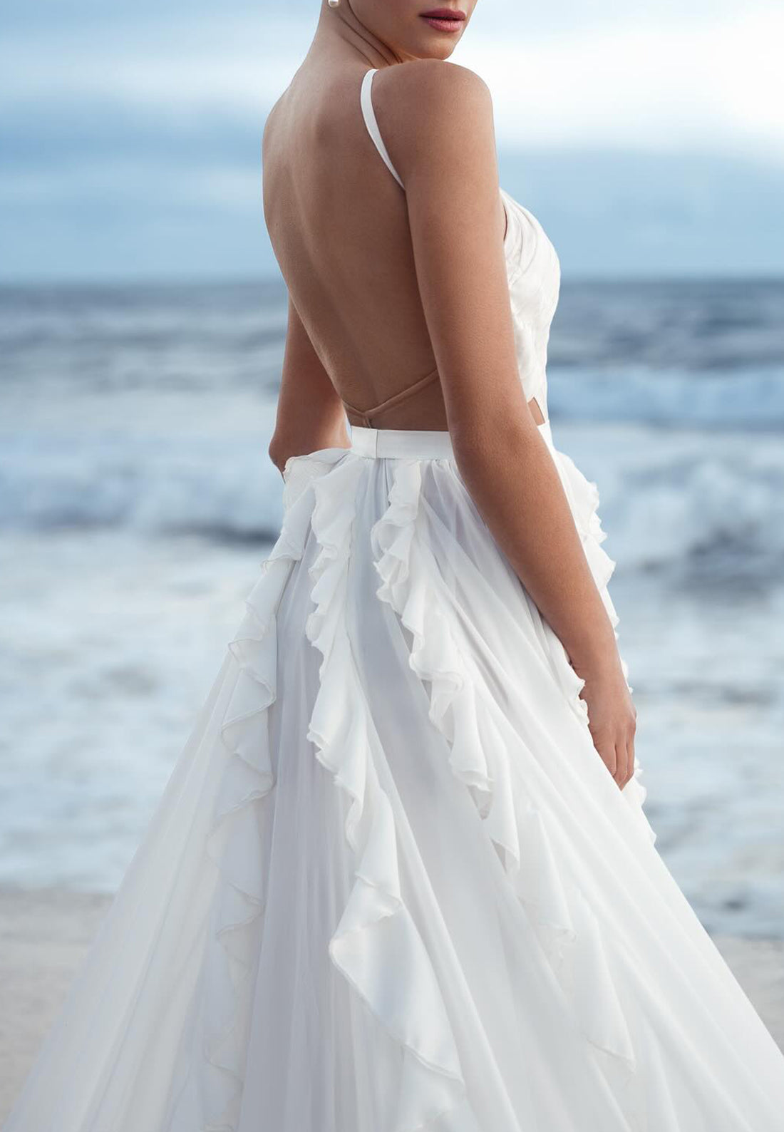 Halter Sleeveless Illusion Chiffon A-Line Beach Wedding Dress