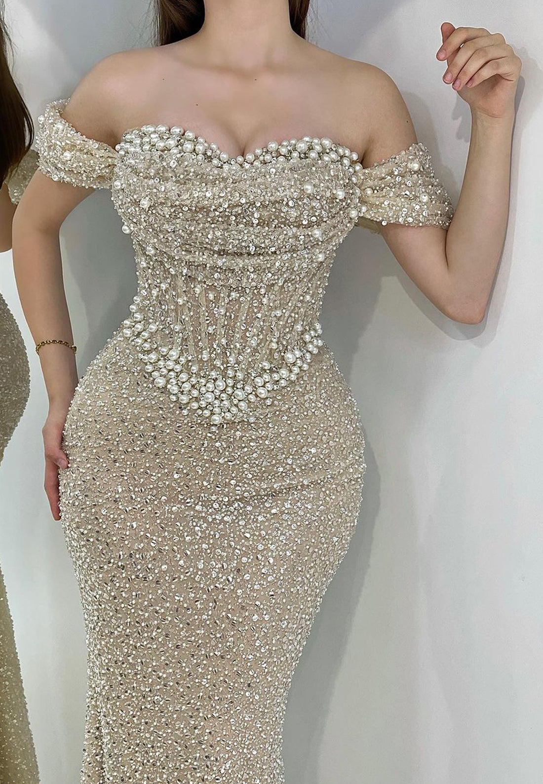 Off-Shoulder Strapless Sequins Beaded Sparkly Prom Dress