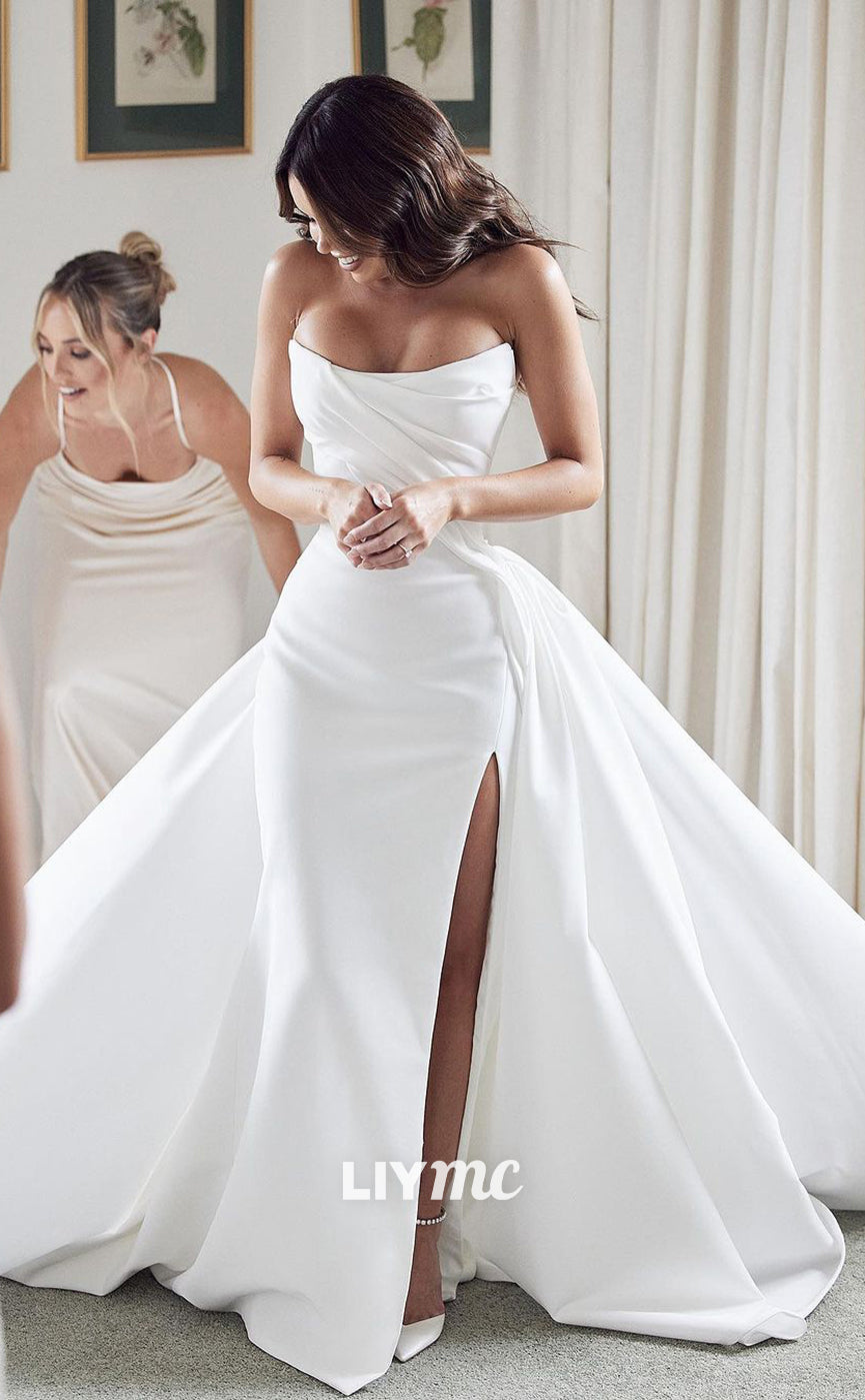 LW377 - Strapless Detachable Skirt Satin Mermaid Wedding Dress