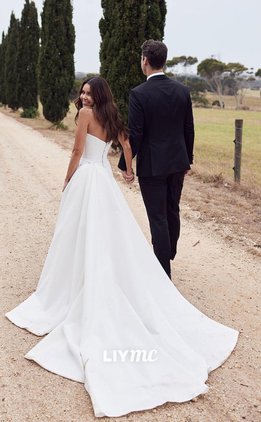LW377 - Strapless Detachable Skirt Satin Mermaid Wedding Dress