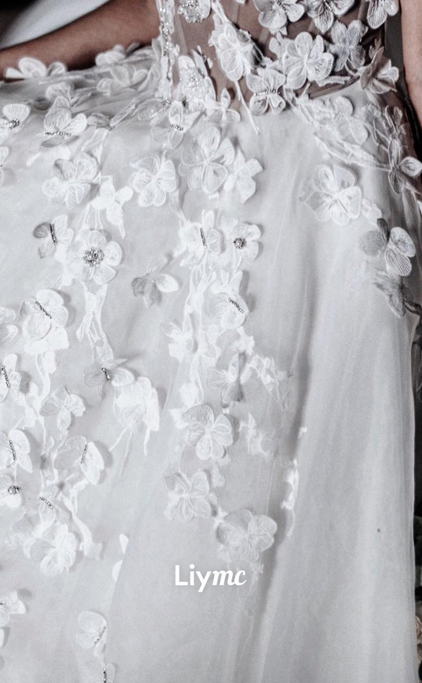 LW033 - A line Sweetheart 3D Lace Appliques Boho Wedding Dress