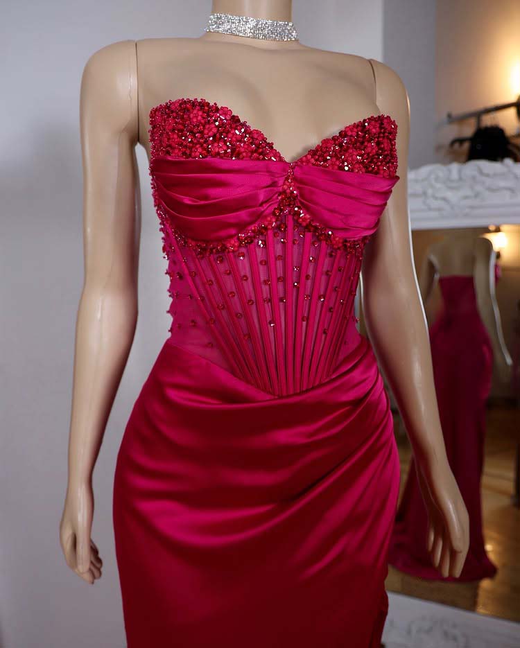 V-Neck Removable Spaghetti Straps Beaded Sheath Prom Dress