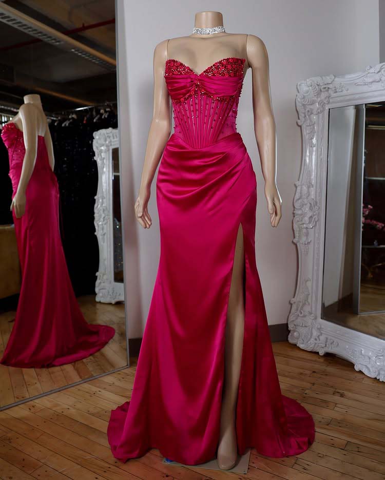 V-Neck Removable Spaghetti Straps Beaded Sheath Prom Dress