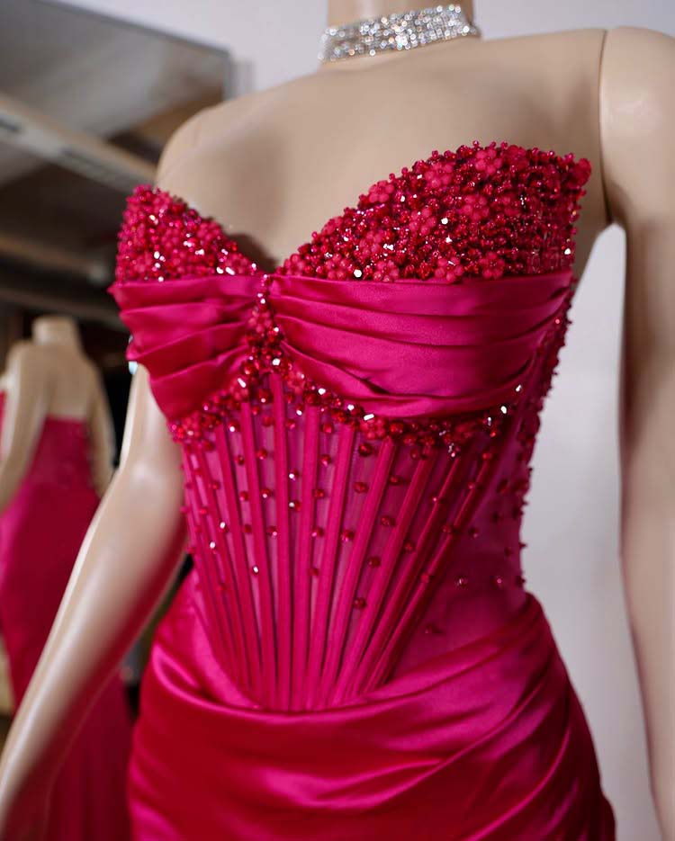 V-Neck Removable Spaghetti Straps Beaded Sheath Prom Dress