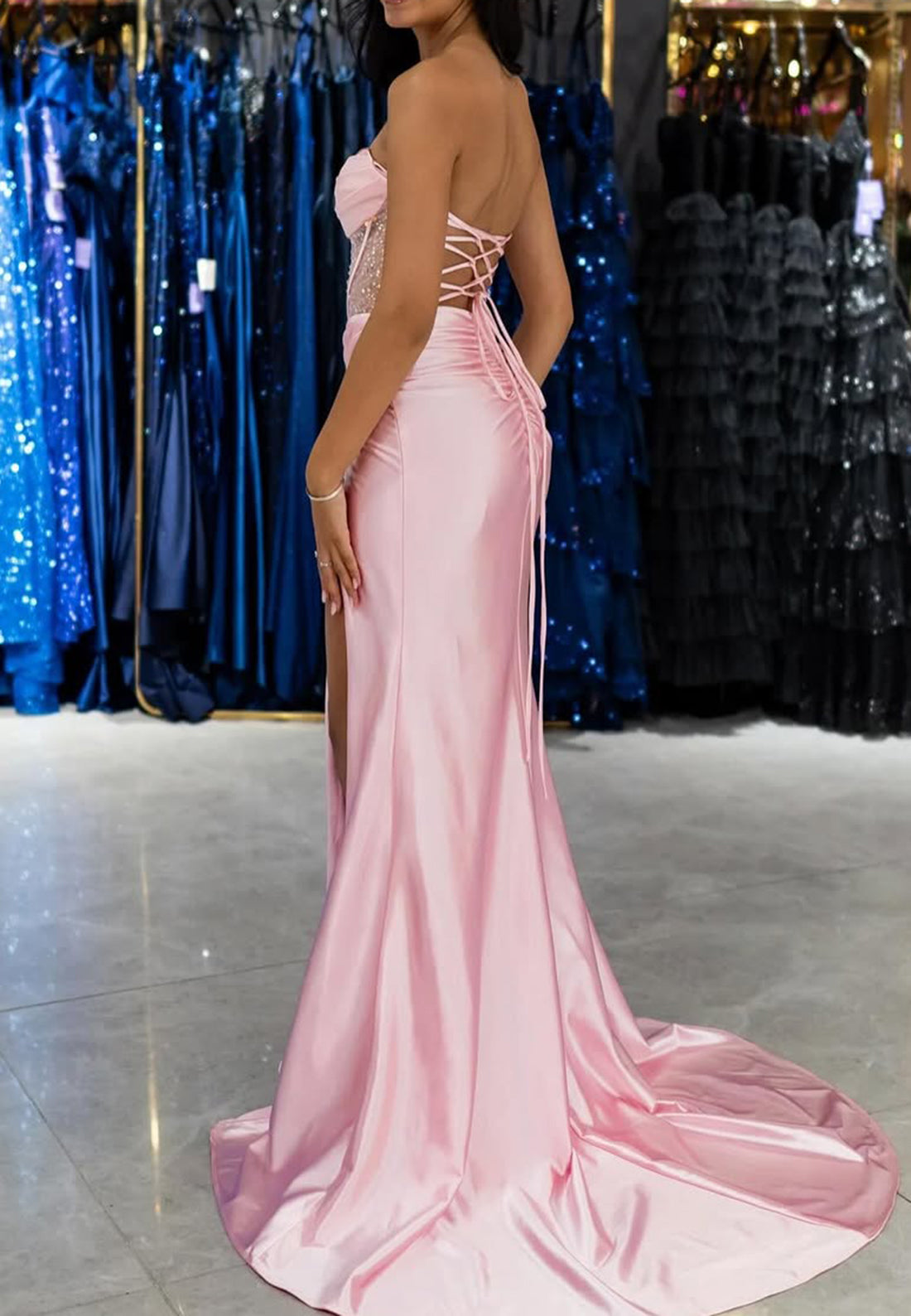 Off-Shoulder Sleeveless Sheer Beaded Pleated Sheath Prom Dress