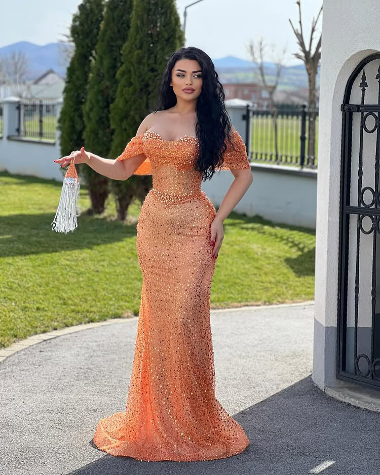 LP2022 - Sweetheart Strapless Beaded Fitted Mermaid Prom Dress