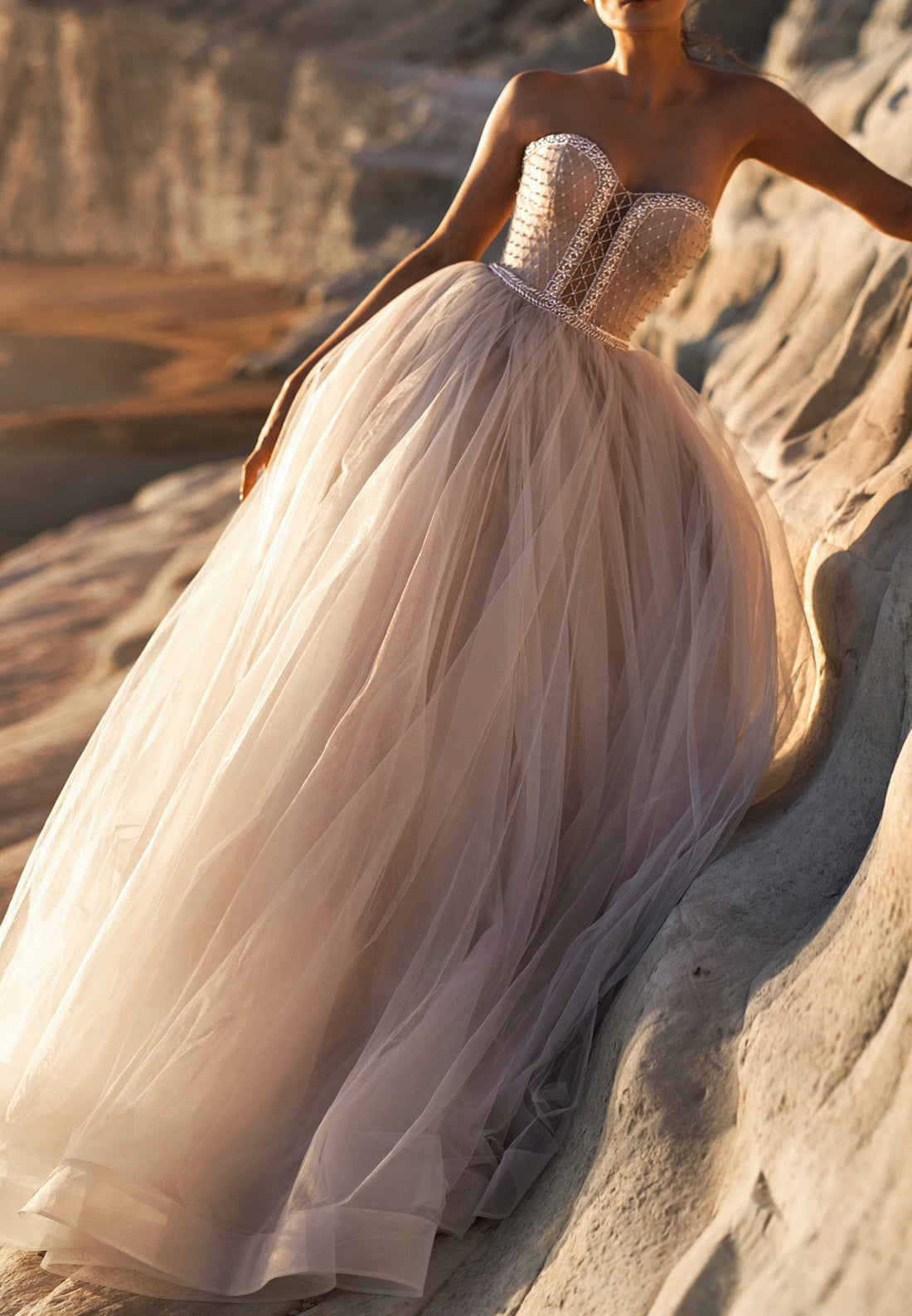 Sweetheart Strapless Tulle A-Line Boho Wedding Dress