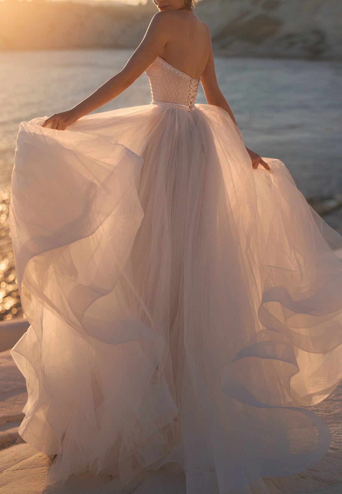 Sweetheart Strapless Tulle A-Line Boho Wedding Dress