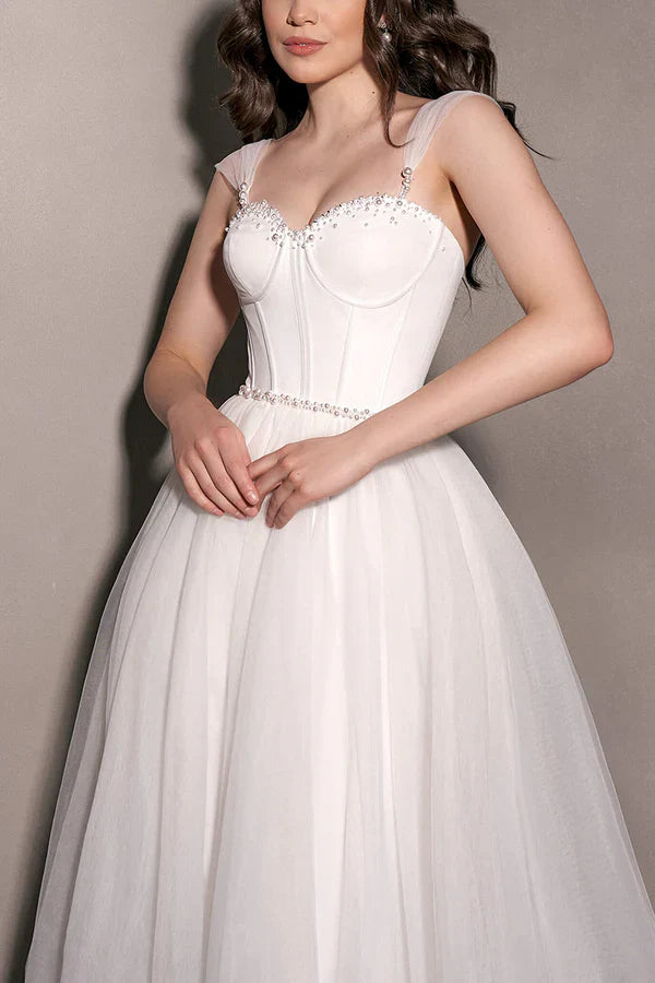 A Line Sweetheart Bead Chiffon Simple Wedding Dress