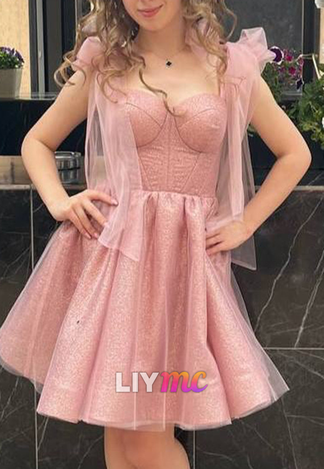 Sweetheart Bowknot Sparkly A-Line Party Homecoming Dress