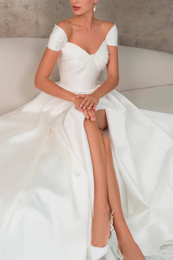 A-shaped Sweetheart Little Hat Sleeve Split Beach Wedding Dress